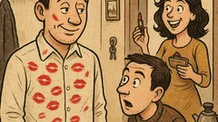 Виц: Вчера се прибрах с риза в червило...